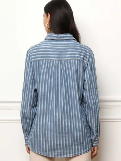 La Modeuse Chemise à rayures effet denim Bleu