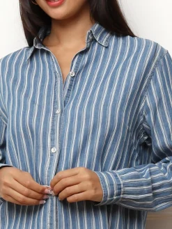La Modeuse Chemise à rayures effet denim Bleu