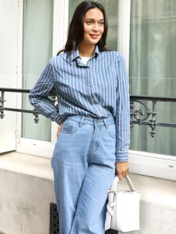 La Modeuse Chemise à rayures effet denim Bleu