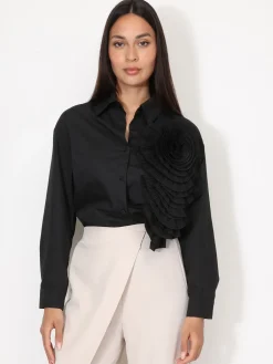 Discount La Modeuse Chemise ample à fleur plissée XXL Noir