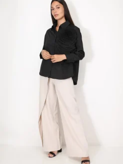 Discount La Modeuse Chemise ample à fleur plissée XXL Noir
