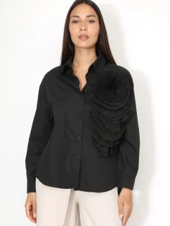 Discount La Modeuse Chemise ample à fleur plissée XXL Noir