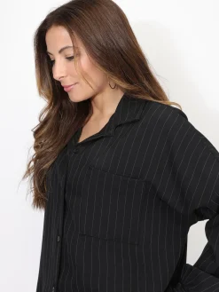 Outlet La Modeuse Chemise ample et longue à rayures Noir