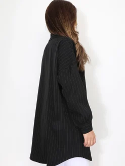 Outlet La Modeuse Chemise ample et longue à rayures Noir