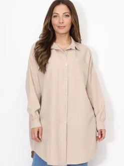 Clearance La Modeuse Chemise ample et longue à rayures Beige