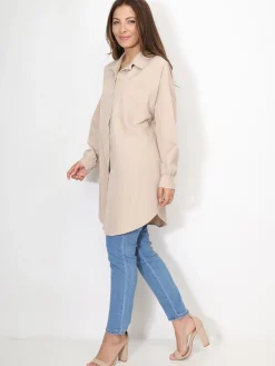 Clearance La Modeuse Chemise ample et longue à rayures Beige
