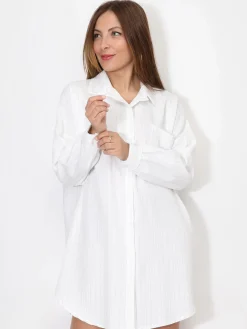 Discount La Modeuse Chemise ample et longue à rayures Blanc