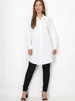 Discount La Modeuse Chemise ample et longue à rayures Blanc
