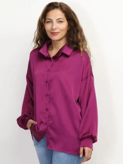 Clearance La Modeuse Chemise ample et satinée Fuchsiafoncé