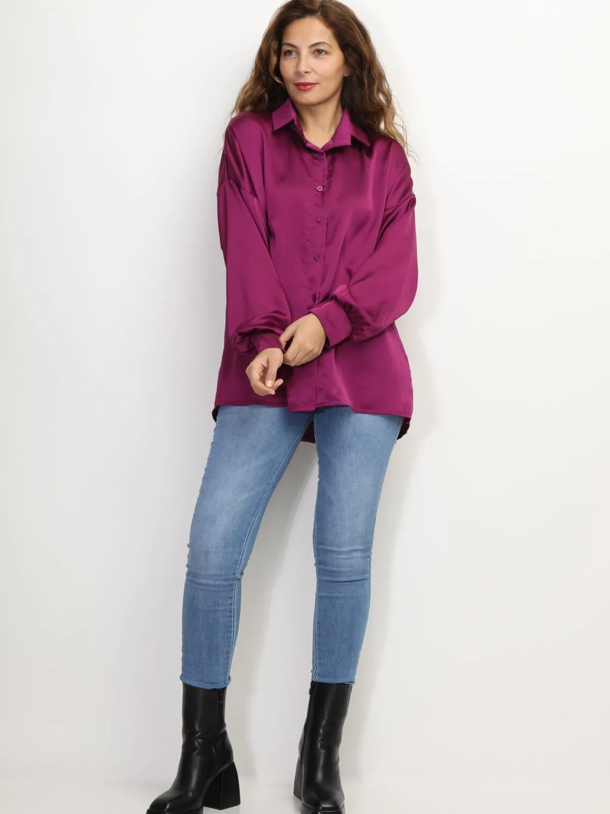 Clearance La Modeuse Chemise ample et satinée Fuchsiafoncé