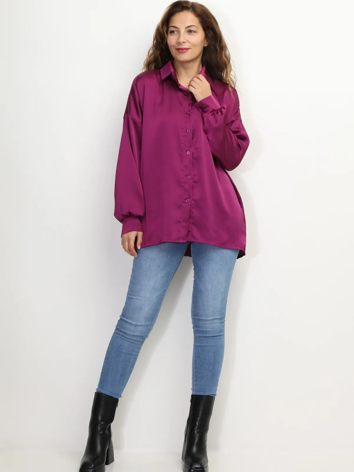 Clearance La Modeuse Chemise ample et satinée Fuchsiafoncé