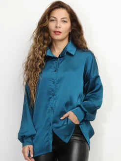 Sale La Modeuse Chemise ample et satinée Bleu