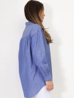 Clearance La Modeuse Chemise asymétrique et oversize à rayures Bleufoncé