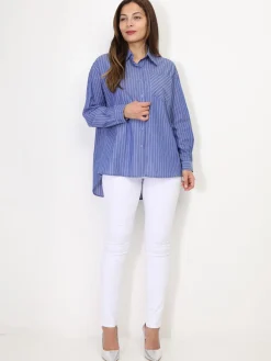 Clearance La Modeuse Chemise asymétrique et oversize à rayures Bleufoncé