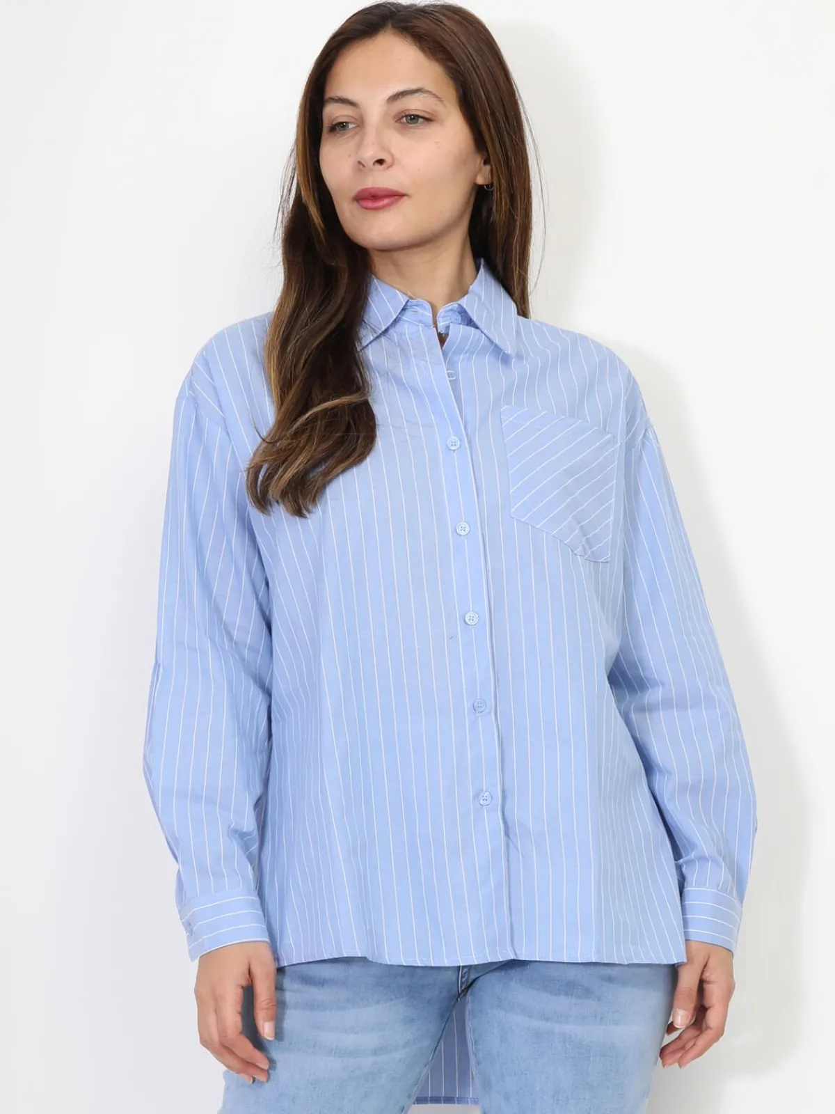 La Modeuse Chemise asymétrique et oversize à rayures BleuClair