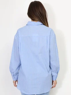 La Modeuse Chemise asymétrique et oversize à rayures BleuClair