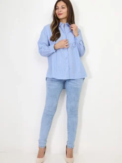 La Modeuse Chemise asymétrique et oversize à rayures BleuClair