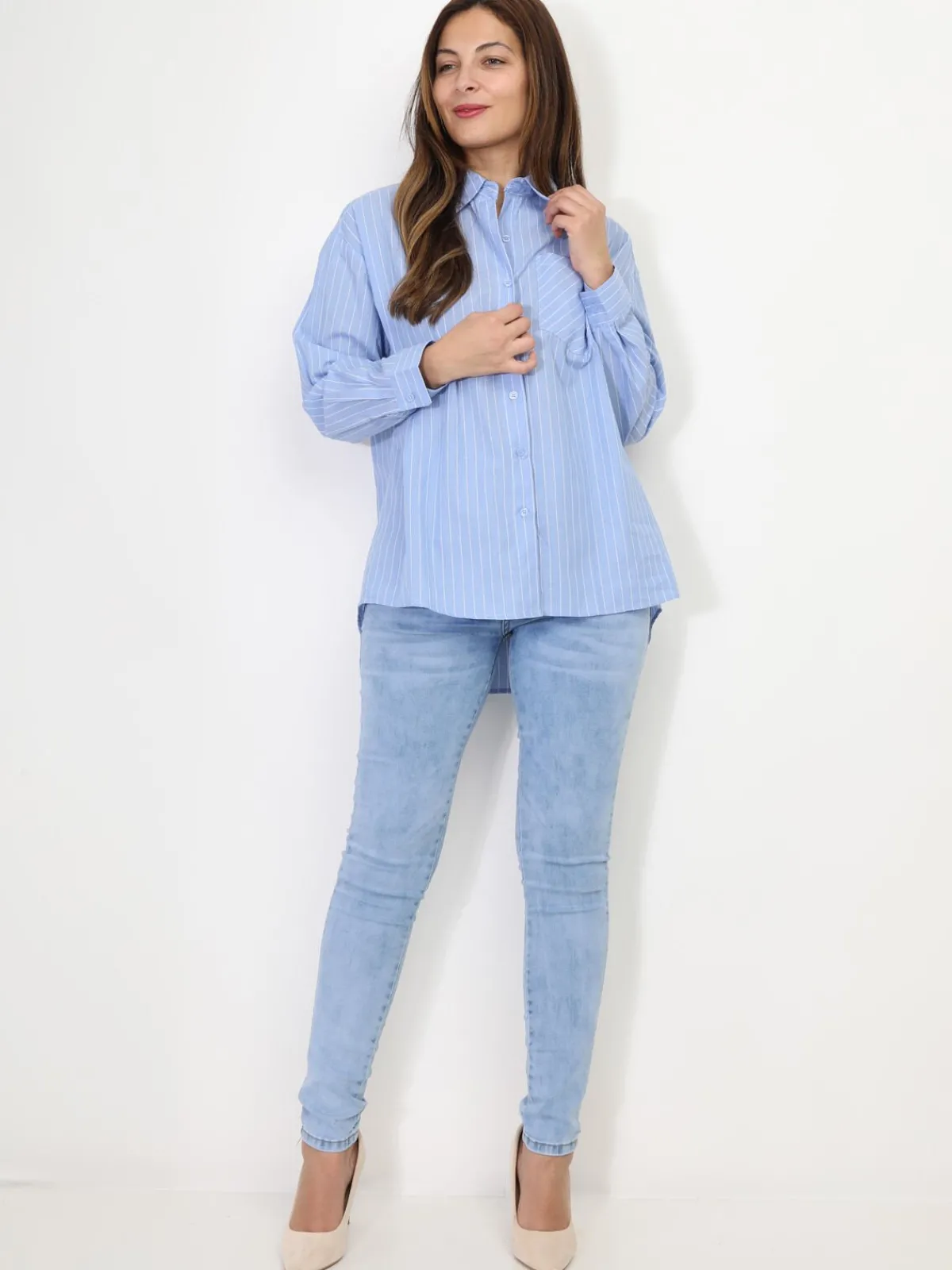 La Modeuse Chemise asymétrique et oversize à rayures BleuClair