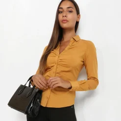 La Modeuse Chemise cintrée à effet froncé Jaune