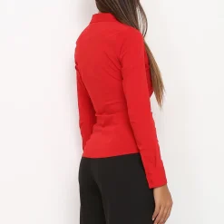Hot La Modeuse Chemise cintrée à effet froncé Rouge