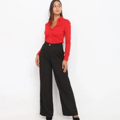 Hot La Modeuse Chemise cintrée à effet froncé Rouge