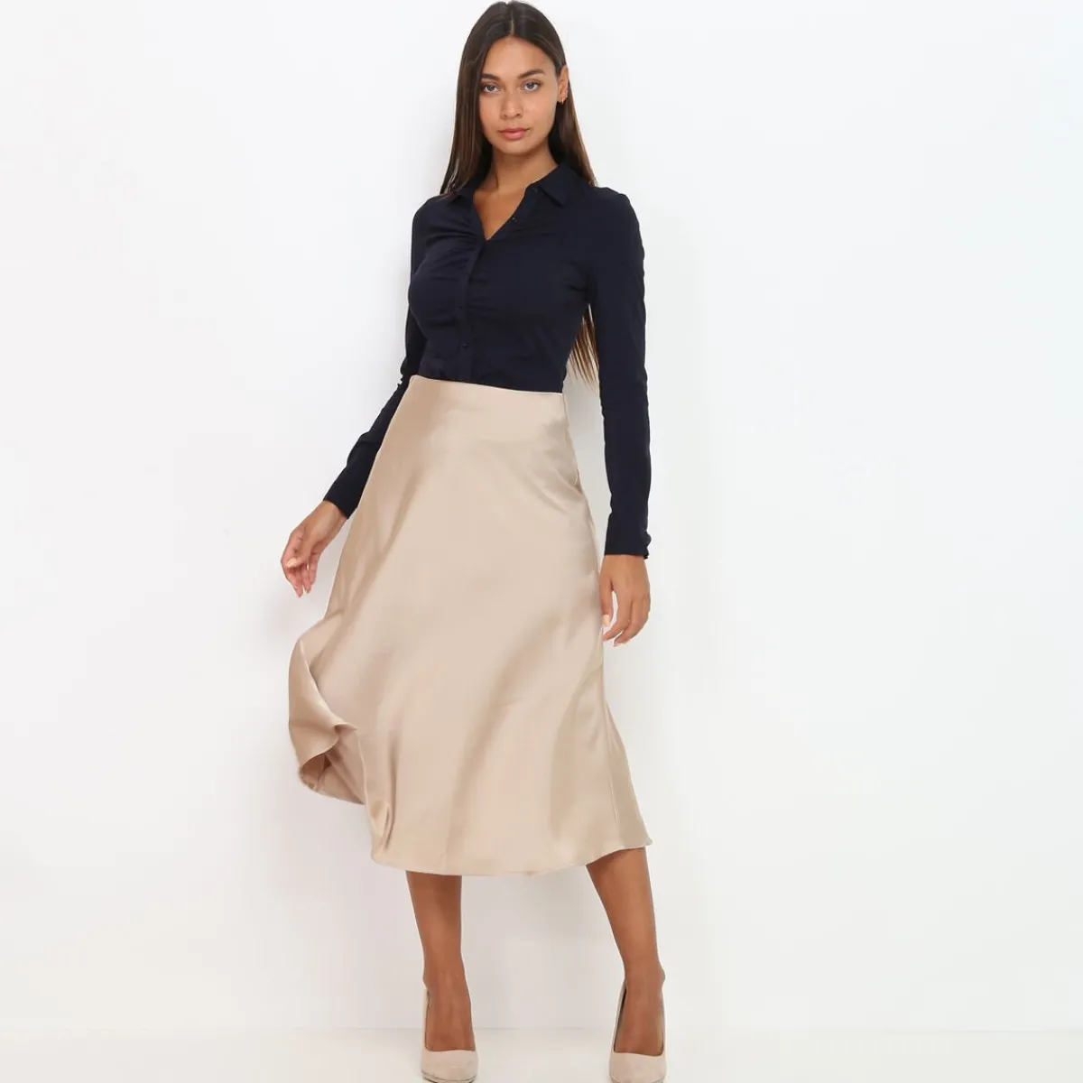Online La Modeuse Chemise cintrée à effet froncé BleuMarine