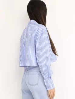 La Modeuse Chemise cropped à rayures Bleu