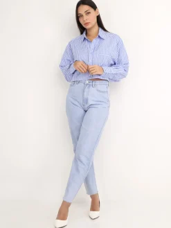 La Modeuse Chemise cropped à rayures Bleu