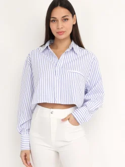 Hot La Modeuse Chemise cropped à rayures Blanc