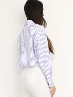Hot La Modeuse Chemise cropped à rayures Blanc
