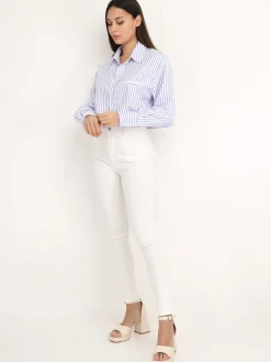 Hot La Modeuse Chemise cropped à rayures Blanc