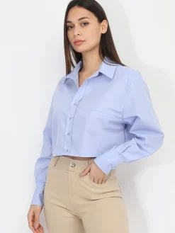 La Modeuse Chemise cropped et ample BleuClair
