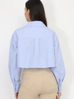 La Modeuse Chemise cropped et ample BleuClair