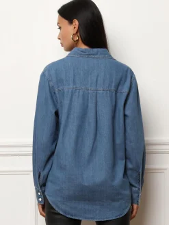 La Modeuse Chemise en denim à boutons vernis Bleufoncé