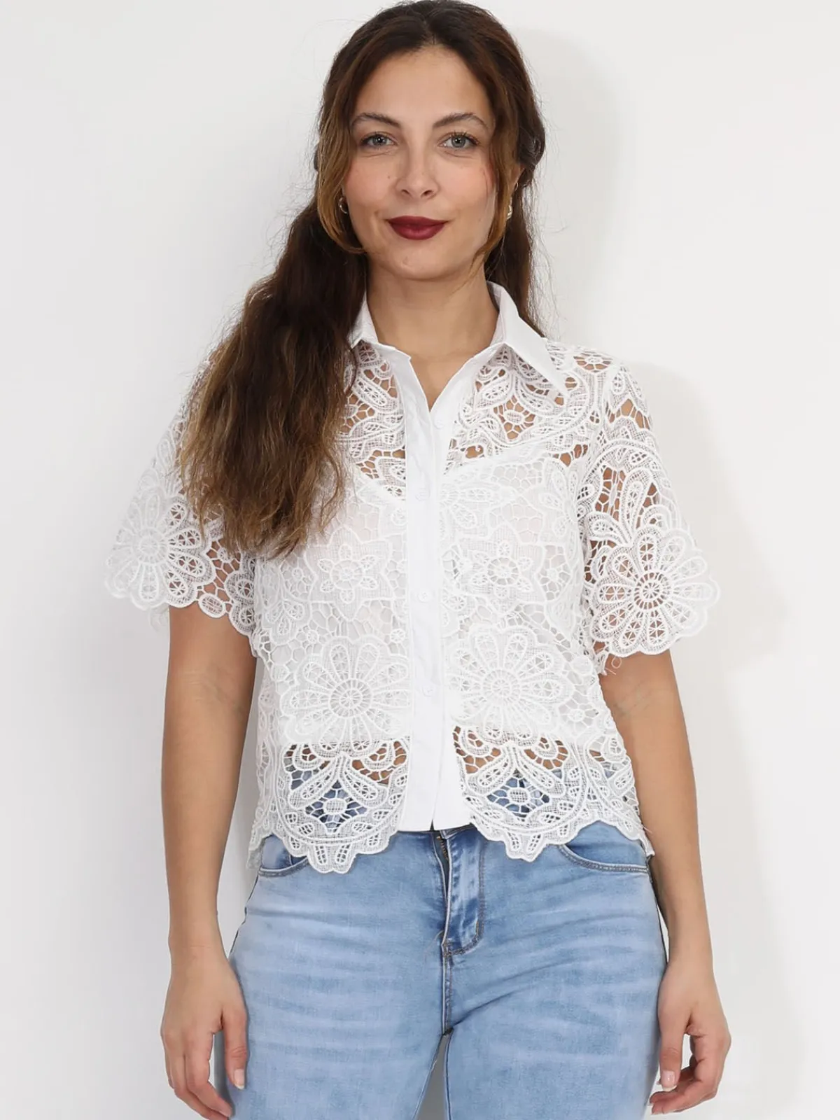 Best La Modeuse Chemise en dentelle crochet florale Blanc