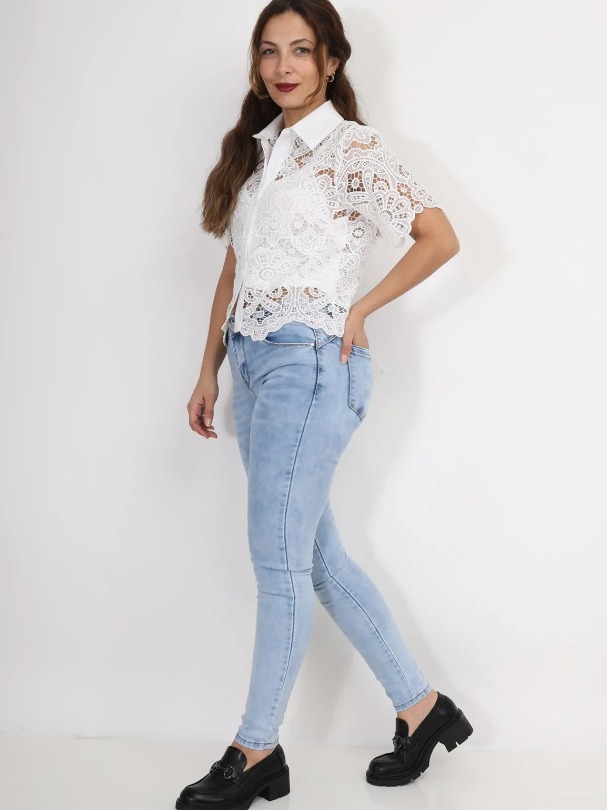 Best La Modeuse Chemise en dentelle crochet florale Blanc