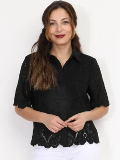 New La Modeuse Chemise en dentelle crochet Noir