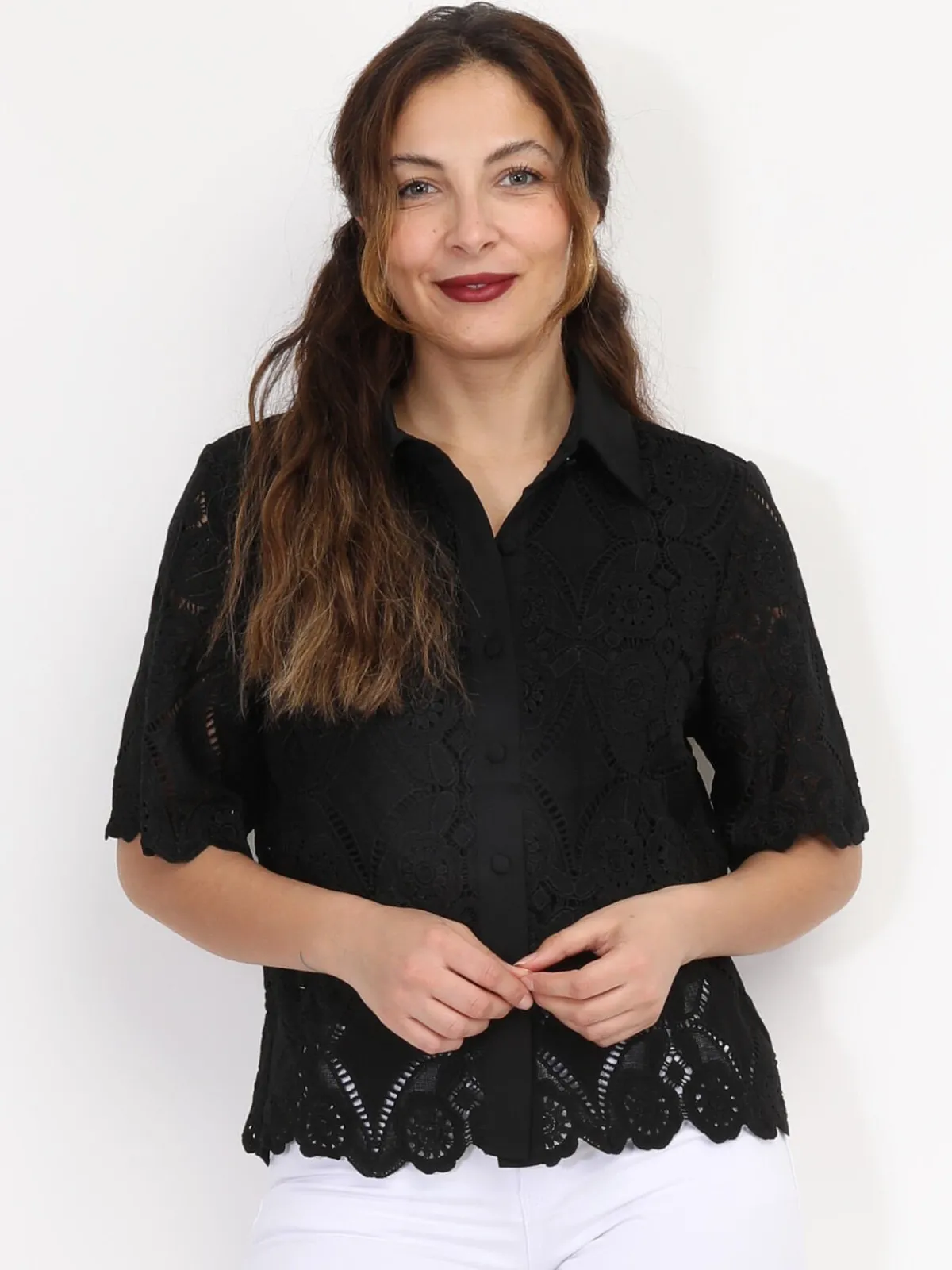 New La Modeuse Chemise en dentelle crochet Noir