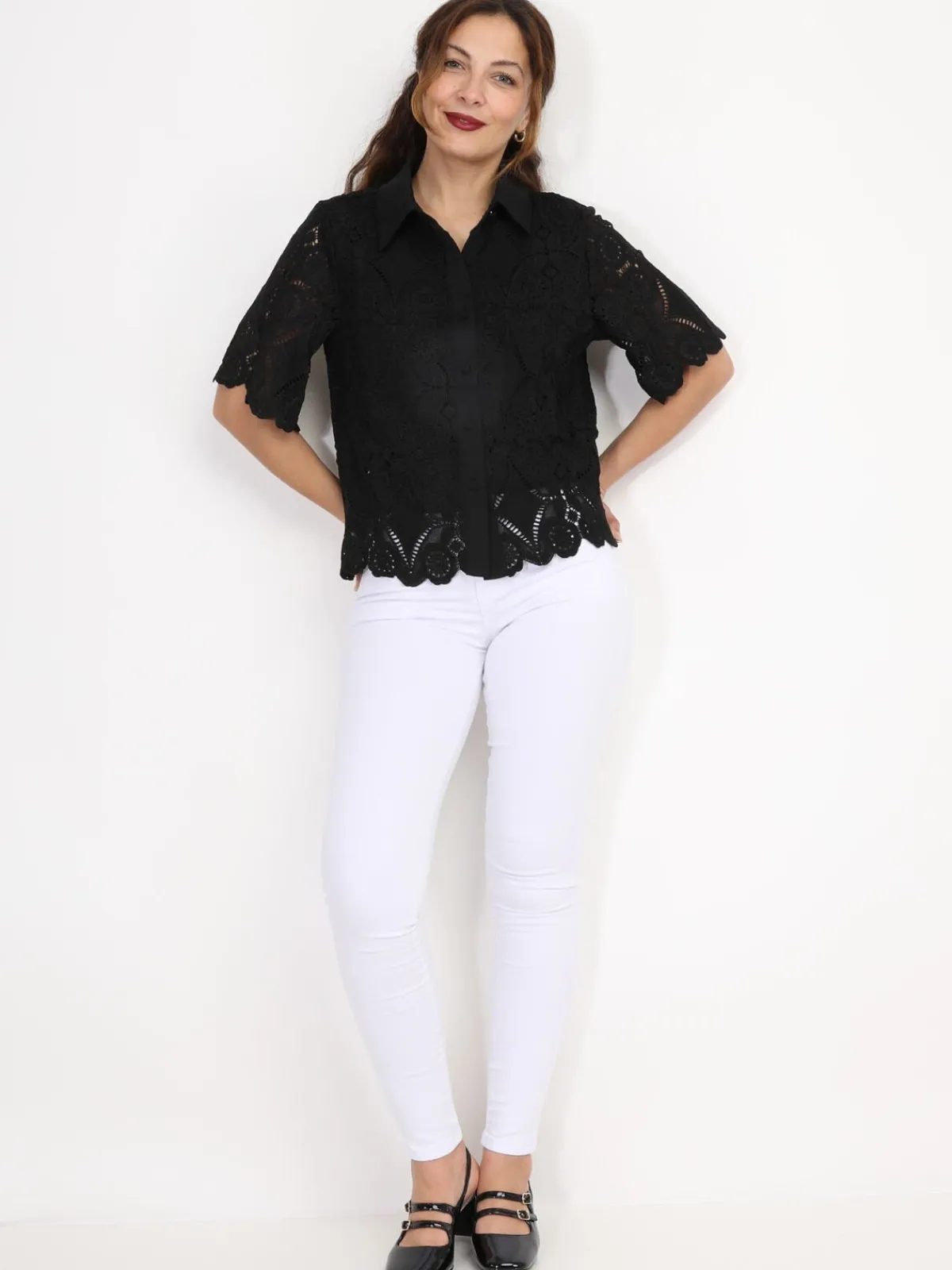 New La Modeuse Chemise en dentelle crochet Noir
