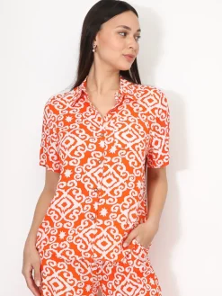 Clearance La Modeuse Chemise fluide à motif abstrait Orange