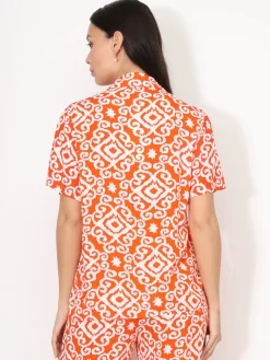 Clearance La Modeuse Chemise fluide à motif abstrait Orange