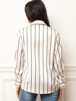 Hot La Modeuse Chemise fluide satinée à rayures Beige