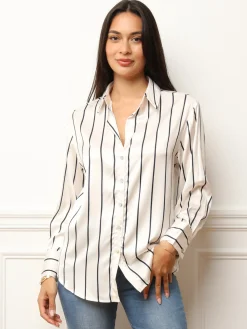 Hot La Modeuse Chemise fluide satinée à rayures Beige