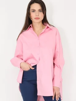 Discount La Modeuse Chemise oversize à fentes Rose