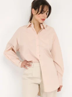 Sale La Modeuse Chemise oversize à fentes Beige