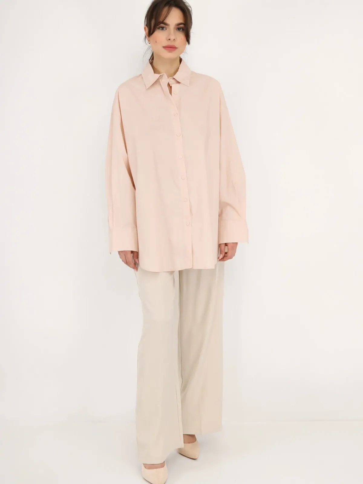 Sale La Modeuse Chemise oversize à fentes Beige