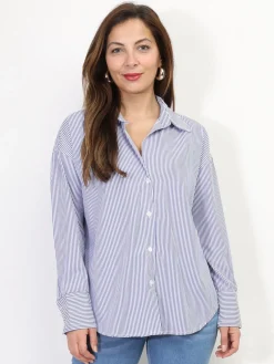 Sale La Modeuse Chemise oversize à fines rayures Bleu