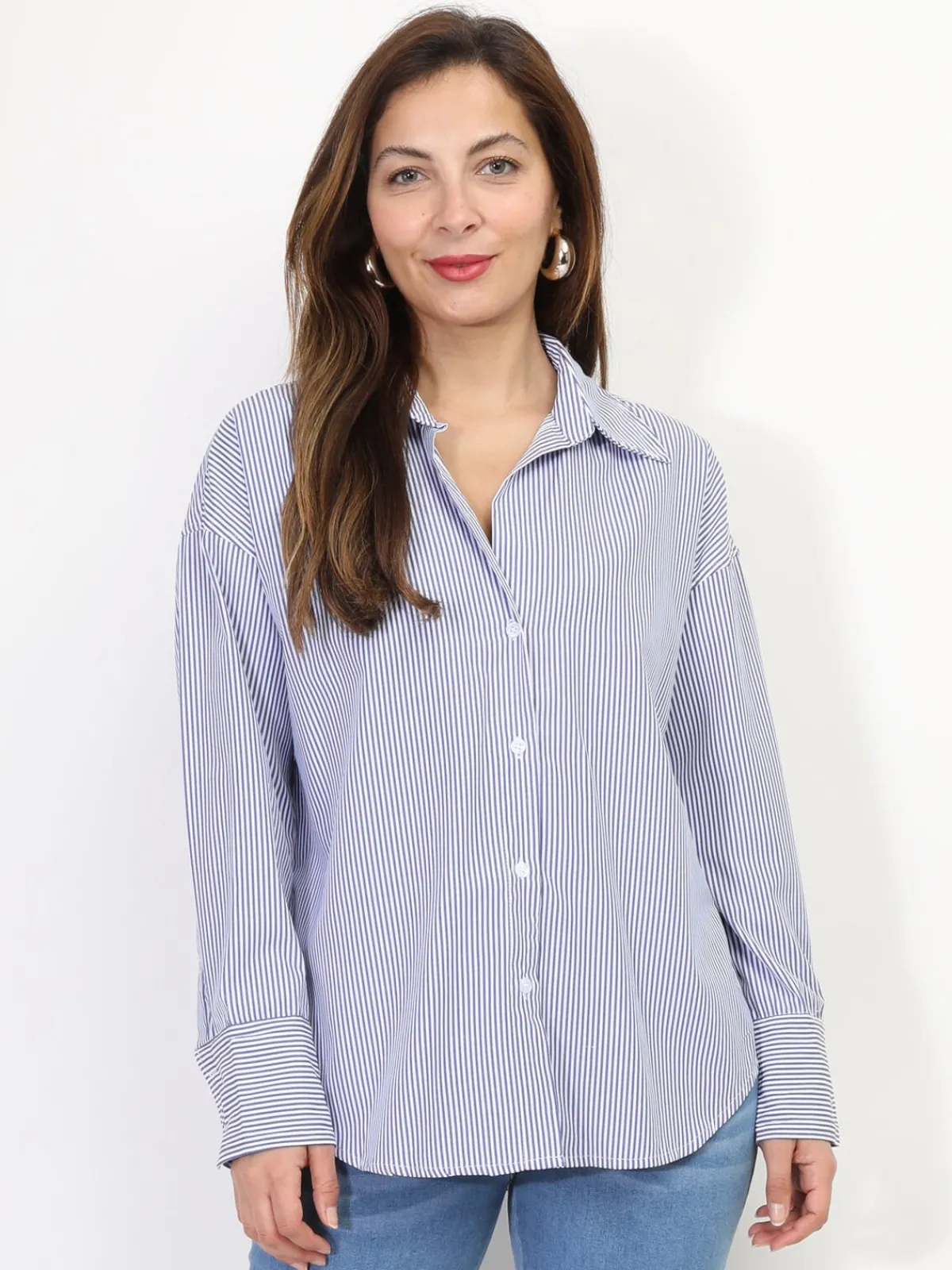 Sale La Modeuse Chemise oversize à fines rayures Bleu