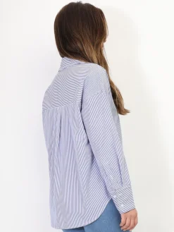 Sale La Modeuse Chemise oversize à fines rayures Bleu