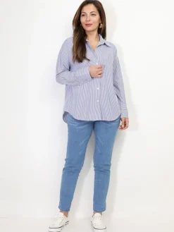 Sale La Modeuse Chemise oversize à fines rayures Bleu